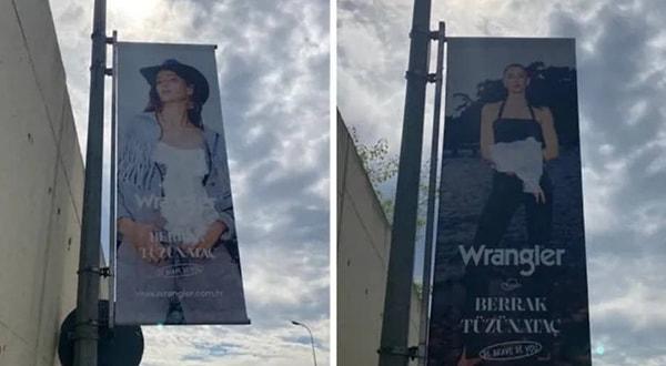 Enteresan bir şekilde, Üsküdar'da Berrak Tüzünataç'ın bu fotoğraflarının yer aldığı reklam afişlerinde göğüs ve karın bölgesi beyaza boyandı.