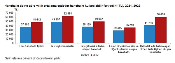 Gelirlerde en yüksek tek kişi yaşayanlarda olurken, çekirdek aile bulunmayan birden fazla kişiden oluşan hanehalkları yani ev arkadaşlığı gibi sistemlerde de yüksek artış gösterdi.