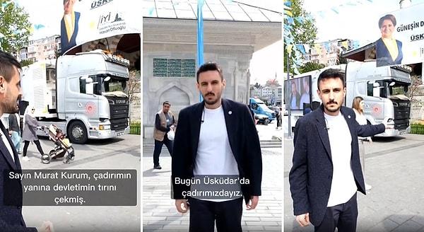 Orhun Ertürkmen, seçim çadırının yanına Çevre, Şehircilik ve İklim Değişikliği Bakanlığı tarafından TIR çekildiğini belirterek Murat Kurum'a seslendi.