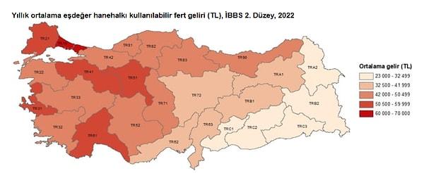Türkiye'de gelir dağılımı haritaya bu şekilde yansıdı. Gelir adaletsizliğinin en yüksek olduğu bölge İstanbul oldu.