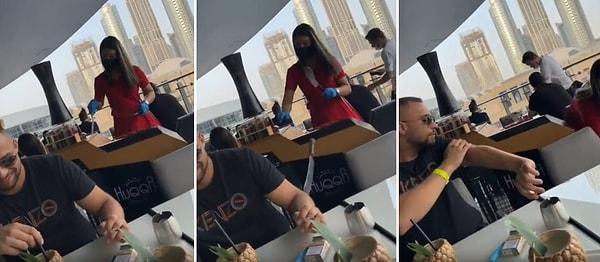 Dubai'de bir restoranda kaydedildiği belirtilen görüntülerde, bir garson yemek sunumu yaparken elindeki bıçak fırladı. Fırlayan bıçak ise bir müşterinin koluna isabet etti.