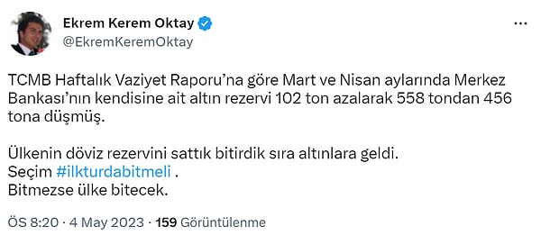 Altın rezervlerindeki durum kritik görüldü.