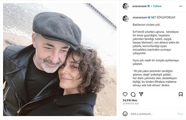 Boşanmayı talep edenin eşi Mehmet Aslantuğ olduğunu da belirten Arzum Onan'ın paylaşım şu şekilde: