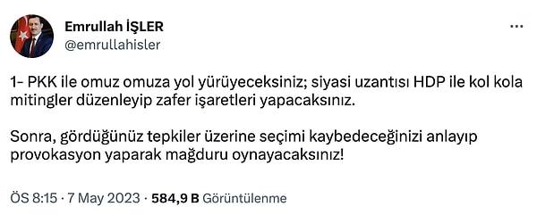 AK Parti Ankara Milletvekili Emrullah İşler de yaşanan olaya dair bir tweet attı.