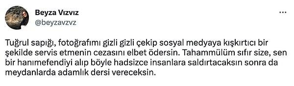 Bu tepki çeken paylaşımın ardından da fotoğrafta yer alan kadınlardan biri olan Beyza isimli kullanıcı Tuğrul Selmanoğlu'na kapak gibi bir yanıt verdi.