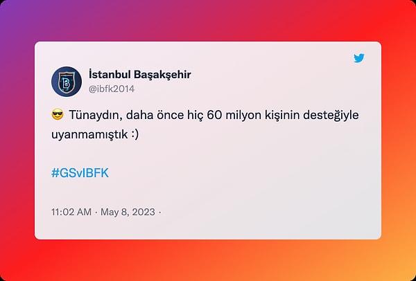 Başakşehir'in sosyal medya hesabı yaptığı paylaşımla Fenerbahçeli ve Beşiktaşlı taraftarların kendilerini desteklediğini ima ederek bu paylaşımı yaptı👇