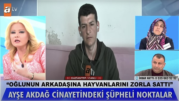 Annesinin ölümünün ardından mezar satın alan ve şüphelenilen oğul ise yayına katıldı ve "Depremden sonra anneme '4 tane mezar alacağım, eşimle bana, babamla sana' dedim. Annem 'Daha yaşamak istiyorum, gencim ne mezarı?' dedi. 'Depremi gördük, ölümlü dünya, ne olur ne olmaz' dedim. Mezarcıya gidip mezar aldım." diyerek durumu anlattı.