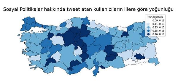 Sosyal politikalar konusunda en çok Orta Anadolu bölgesinin konuştuğu görülüyor.