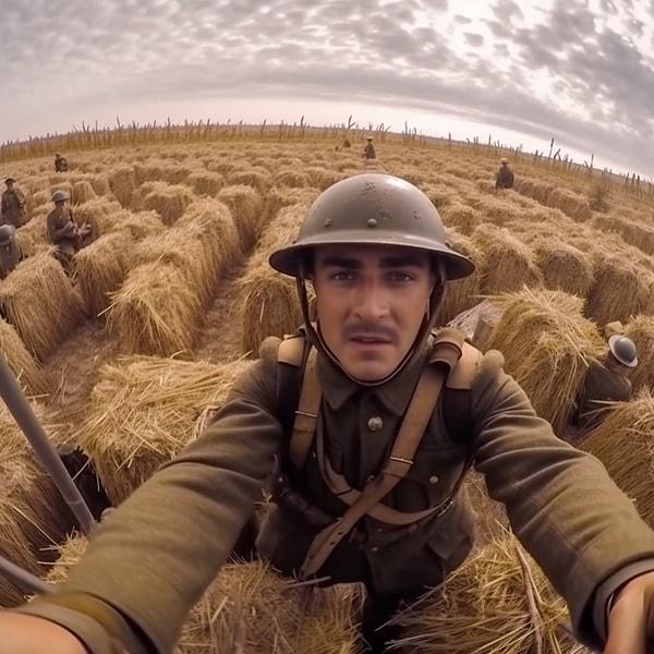 11. I. Dünya Savaşı'nda GoPro ile çekim yapan bir asker.