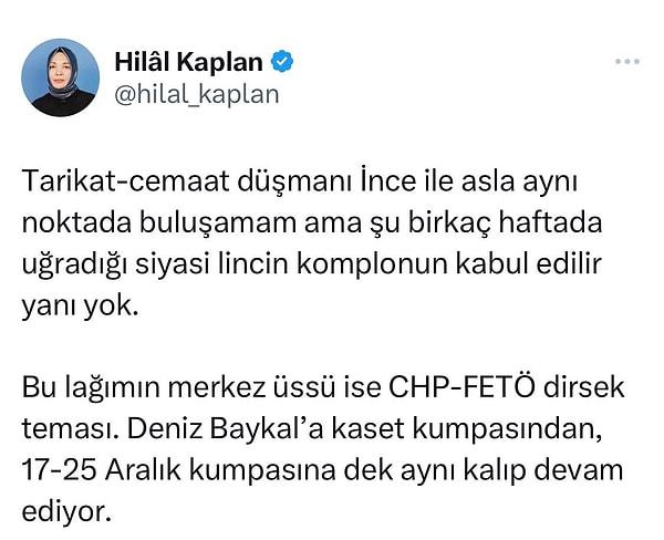 Başta Hilal Kaplan olmak üzere pek çok Ak Partili hesap İnce'ye desteğini açıkladı. Hatta Erdoğan'ın mitinginden de bir çağrı geldi. Pek çok kişi tarafından bu bir FETÖ organizasyonu olarak değerlendirildi.