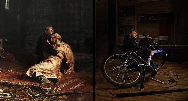 Korkunç İvan Oğlunu Öldürüyor tablosu ve Tableaux Vivant hali.