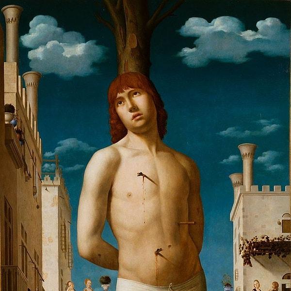 Antonello da Messina'nın resmettiği tabloya bakarsak, Sebastian'ın ifadesinin kayıtsızlığın ötesine geçip neredeyse kendinden geçme noktasına geldiğini görüyoruz.