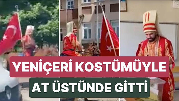 Oy Kullanmaya Yeni Çeri Kostümüyle At Üstünde Giden Vatandaş