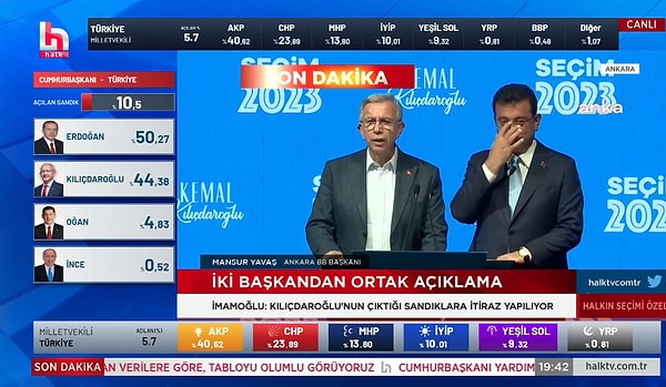 Bunun üzerine Mansur Yavaş ve Ekrem İmamoğlu saat 19:40 itibari ile CHP Genel Merkezi'nde basın açıklaması yaptı.