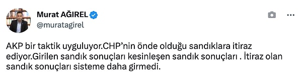 Oy sayma sürecinde ise seçim nabzının attığı Twitter'da Cumhuriyet Gazetesi yazarı Murat Ağırel'in paylaşımıyla itiraz edilen ve tekrar tekrar sayılan sandıklar gündeme geldi.