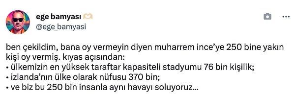 Bu oranın içinde İnce'nin adaylıktan çekilmesinden önce oy kullanmış olan yurt dışı seçmenlerinin bulunduğunu da hatırlatalım.