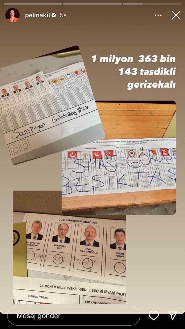 İşte, Pelin Akil'in Instagram hesabı üzerinden yaptığı geçersiz oy paylaşımı!