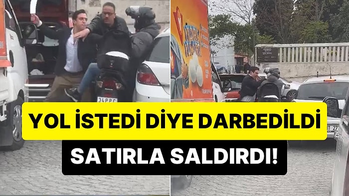 Kendisinden Yol İsteyen Motorlu Kuryeyi Darbedip Satırla Saldıran Sürücü Dehşet Saçtı