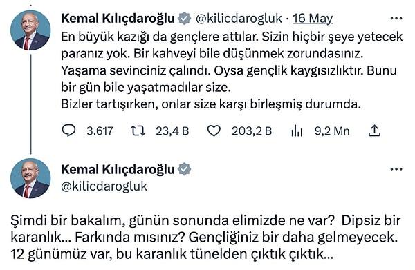 Kemal Kılıçdaroğlu geçtiğimiz günlerde Twitter hesabından gençlere seslendi. Gençlerin seçim sonrası düştüğü umutsuzluğu gördüğünü ve bunun son çıkış yolu olduğunu ifade etti.