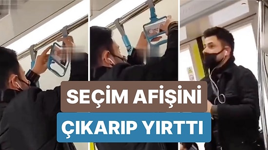 Marmaray'da Bir Genç, Tutunmalıklardaki Cumhurbaşkanı Erdoğan'a Ait Seçim Afişini Söküp Yırttı