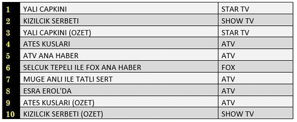 TOTAL İLK 10 PROGRAM