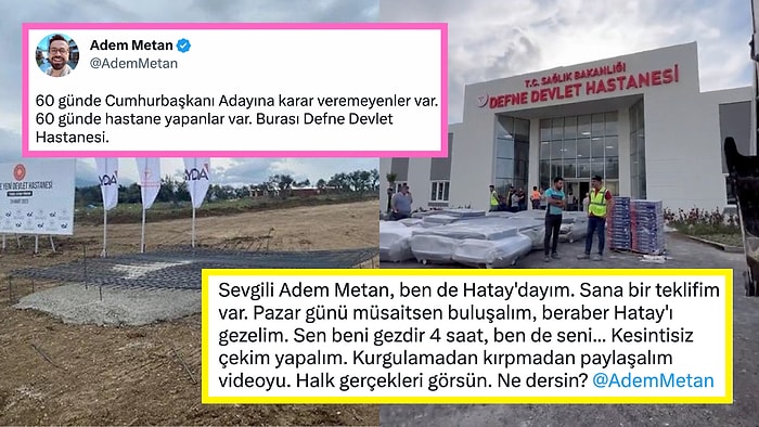 Adem Metan'ın Deprem Bölgesinde Temel Atımıyla Gündem Olan Hatay Defne Hastanesi Paylaşımı Tepki Çekti!