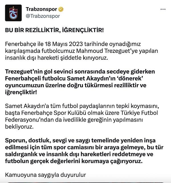 Trabzonspor'un açıklaması ise şu şekilde 👇