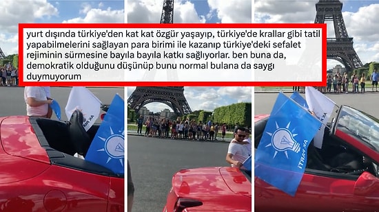 Kırmızı Ferrari ile Paris Sokaklarında AK Parti Bayrakları Sallayan Gurbetçiler Gündem Oldu!