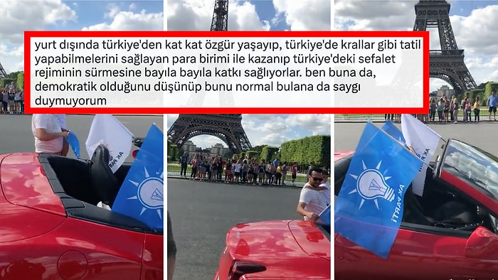 Kırmızı Ferrari ile Paris Sokaklarında AK Parti Bayrakları Sallayan Gurbetçiler Gündem Oldu!