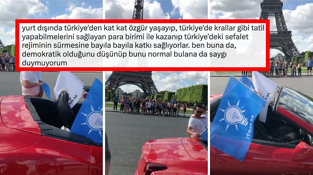 Kırmızı Ferrari ile Paris Sokaklarında AK Parti Bayrakları Sallayan Gurbetçiler Gündem Oldu!