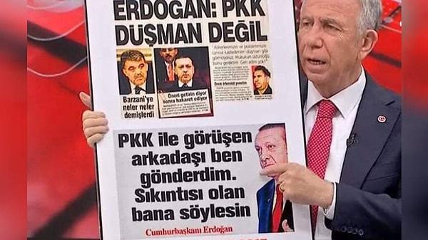 CHP'li Ankara Büyükşehir Belediye Başkanı Yavaş, Fox TV’de katıldığı programda Erdoğan’ın 2003, 2006 ve 2013 yıllarında PKK’nın kurucusu Abdullah Öcalan ve yöneticilerinin etkin pişmanlık yasasından yararlanmaları için girişimlerde bulunduğunu belirtti.