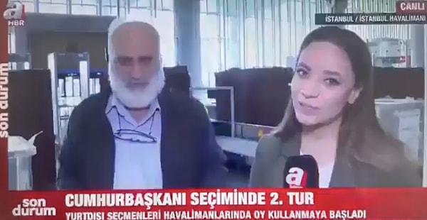 A Haber muhabiri ise Arapça yanıtın ardından hemen mikrofonu çekmiş ve röportajı yarıda kesmişti.