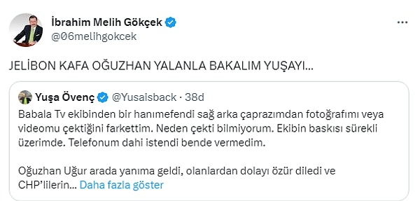 Melih Gökçek bu konudan da geri kalmayarak(!) Oğuzhan Uğur'a 'jelibon kafa' mesajı attı.