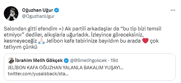 Oğuzhan Uğur'un Melih Gökçek'e cevabı gecikmedi