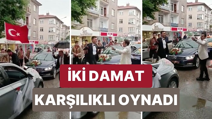 İki Düğün Arabası Yolda Karşılaşınca Damatlar Araçlarından İnerek Karşılıklı Oynadı