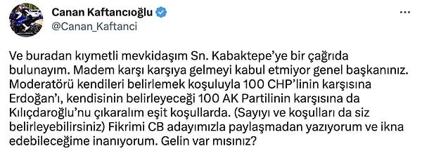 Bu gözlemlerin ardından da Kaftancıoğlu AKP İstanbul İl Başkanı Osman Nuri Kabaktepe’ye çağrıda bulundu.