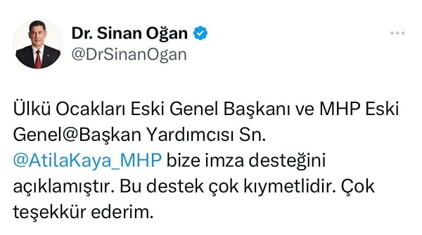 Kaya, geçtiğimiz Mart ayında Oğan'ın Cumhurbaşkanlığı adaylığını destekleyerek imza vermeye gitmişti.