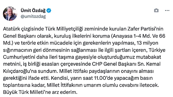 Özdağ'ın açıklaması bu şekildeydi;