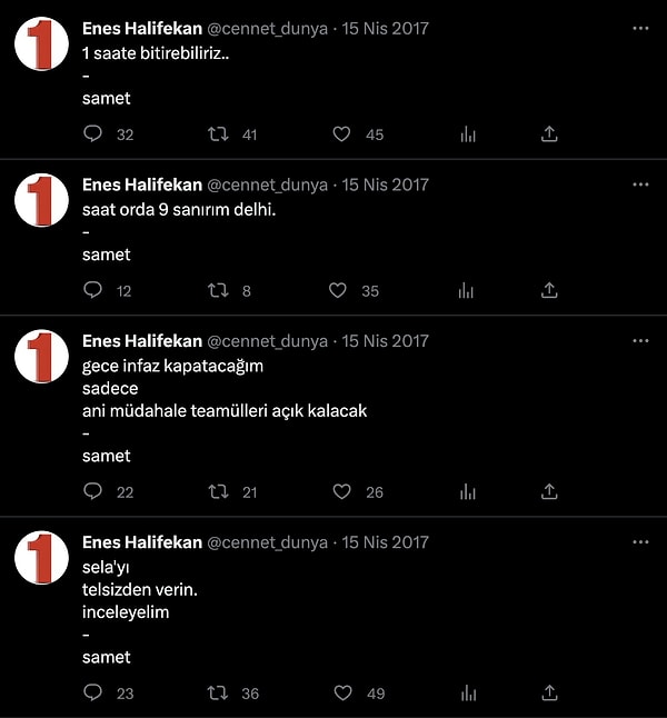 Enes Halifekan hesabından şifre olduğu düşünülen bazı tweetler