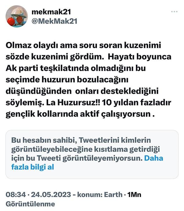Ancak Ataş'ın "AK Parti ile ilgim yok" beyanının ardından sosyal medyada kuzeni olduğunu söyleyen bir kullanıcı şu paylaşımı yaptı.