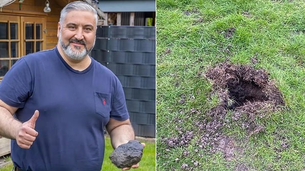 Almanya’nın Elmshorn kentinde yaşayan Mahmut Şahin’in evinin bahçesine 25 Nisan’da gök taşı düştü.