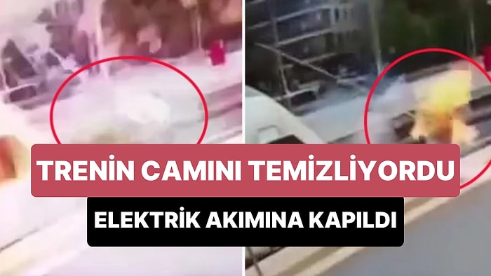 Hızlı Trenin Ön Camını Temizleyen İşçinin Yüksek Elektrik Akımına Kapıldığı Korkunç Anlar