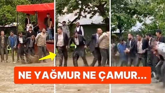 Hakkari'de Bir Grup Gencin Halay Aşkı Yağmur Çamur Dinlemedi!