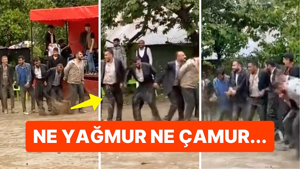 Hakkari'de Bir Grup Gencin Halay Aşkı Yağmur Çamur Dinlemedi!
