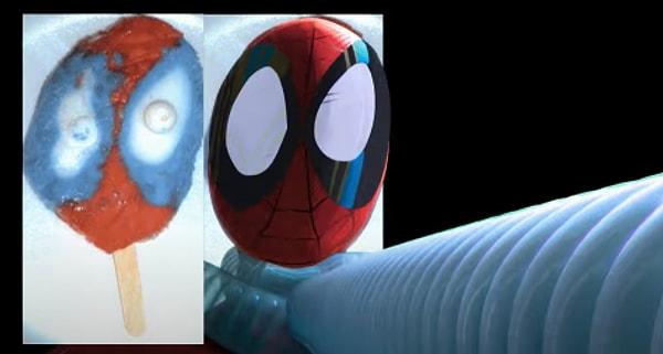 15. Spider-man Into The Spider Verse (2018) filmindeki bir sahnede Spider-Man'in yüzü dondurma şeklinde görülüyor.