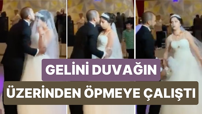 Düğünde Heyecanlanan Damat Gelini Duvağının Üzerinden Öpmeye Çalışınca Gelini Sinirlendirdi