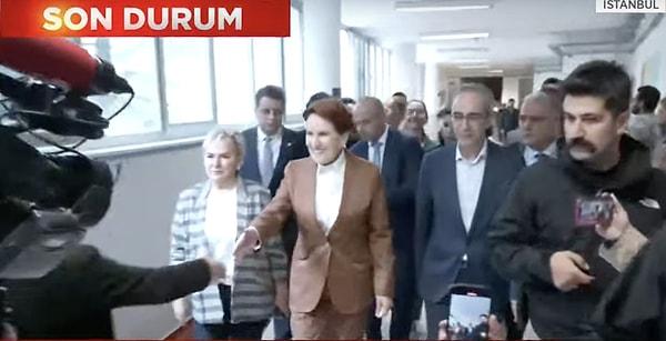 İYİ Parti liderine eşi Tuncer Akşener eşlik etti. Akşener okul içinde yoğun ilgi görürken, görevli ve vatandaşlarla tek tek tokalaştı.