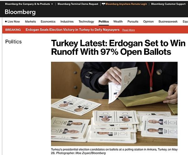 5. Bloomerg: "Türkiye'de son durum: Erdoğan yüzde 97'si açılan sandıklarla ikinci turu kazanacak"