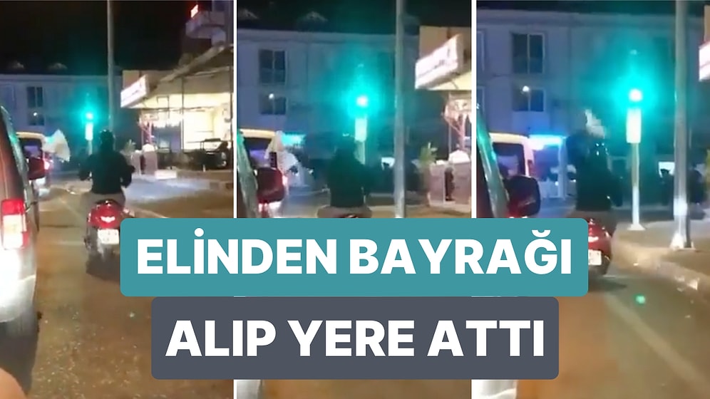 Arabasından AKP Bayrağı Sallayan Adamın Bayrağını Motosikletli Bir Vatandaş Elinden Çekerek Yere Attı