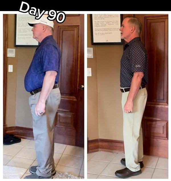 100 günün sonucunda geçirdiği fiziksel dönüşüm ile görenler şaşkınlığa uğradı: Yaşlı adam 100 günde 25 kilo verdi.